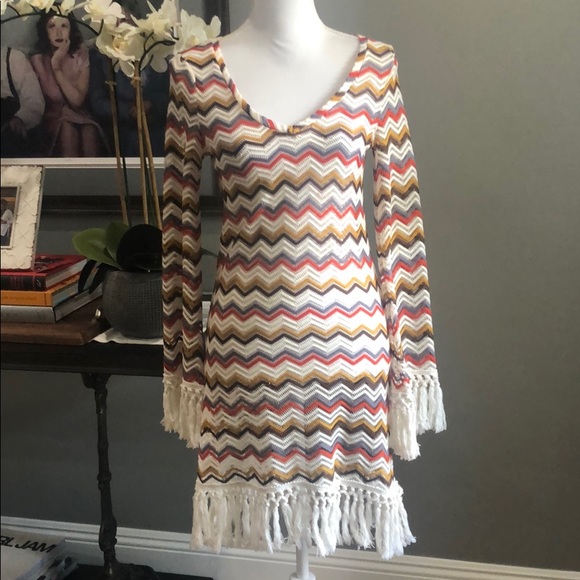 Anthro Black Sheep Crochet Fringe Tunic Dress SM - Picture 2 of 8